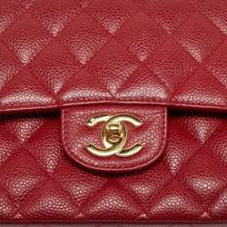 Chanel Red Quilted Caviar Leather East/West Classic Flap Bag