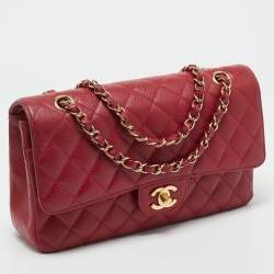 Chanel Red Quilted Caviar Leather East/West Classic Flap Bag
