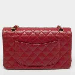 Chanel Red Quilted Caviar Leather East/West Classic Flap Bag