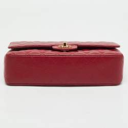 Chanel Red Quilted Caviar Leather East/West Classic Flap Bag