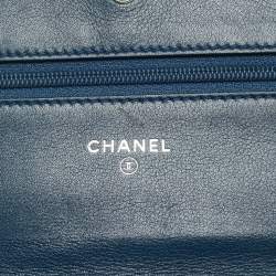 Chanel Teal Green Leather CC Camellia Embossed Wallet On Chain