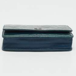 Chanel Teal Green Leather CC Camellia Embossed Wallet On Chain