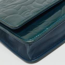 Chanel Teal Green Leather CC Camellia Embossed Wallet On Chain