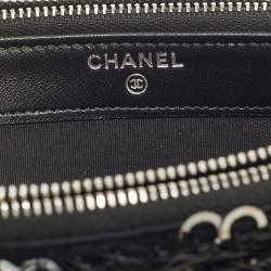 Chanel Black Leather and Sequins Double Zip Chain Clutch