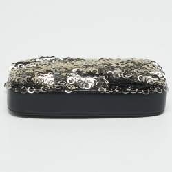 Chanel Black Leather and Sequins Double Zip Chain Clutch