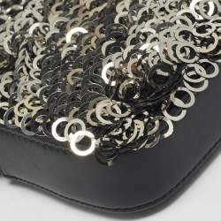 Chanel Black Leather and Sequins Double Zip Chain Clutch