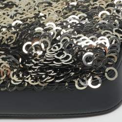 Chanel Black Leather and Sequins Double Zip Chain Clutch