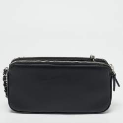 Chanel Black Leather and Sequins Double Zip Chain Clutch