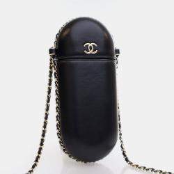 Pre Owned Chanel Chain Around Black Lambskin Phone Holder Bag