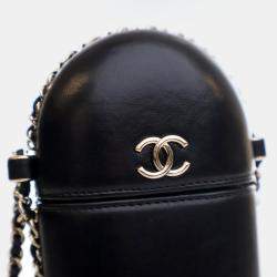 Pre Owned Chanel Chain Around Black Lambskin Phone Holder Bag