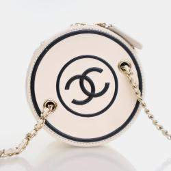 Pre Owned Chanel Round Vanity Small White Lambskin Crossbody Bag