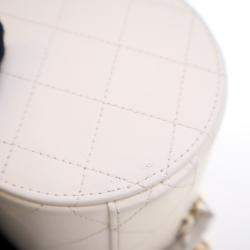 Pre Owned Chanel Round Vanity Small White Lambskin Crossbody Bag