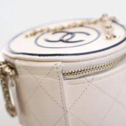 Pre Owned Chanel Round Vanity Small White Lambskin Crossbody Bag