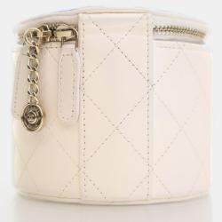 Pre Owned Chanel Round Vanity Small White Lambskin Crossbody Bag