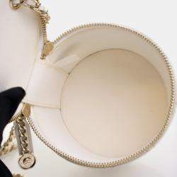 Pre Owned Chanel Round Vanity Small White Lambskin Crossbody Bag