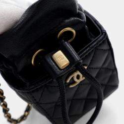 Chanel Drawstring Mini Black Lambskin Bucket Bag