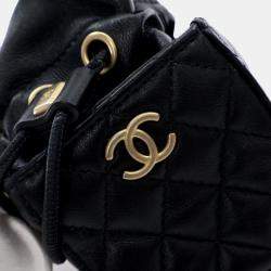 Chanel Drawstring Mini Black Lambskin Bucket Bag