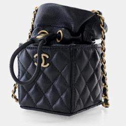 Chanel Drawstring Mini Black Lambskin Bucket Bag