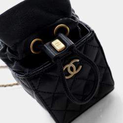 Chanel Drawstring Mini Black Lambskin Bucket Bag