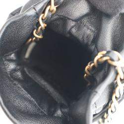 Chanel Drawstring Mini Black Lambskin Bucket Bag
