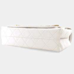 Chanel Medium White Calfskin Logo Enchained Flap Bag