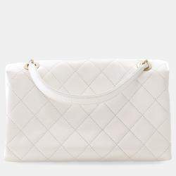 Chanel Medium White Calfskin Logo Enchained Flap Bag