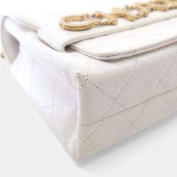 Chanel Medium White Calfskin Logo Enchained Flap Bag