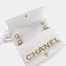 Chanel Medium White Calfskin Logo Enchained Flap Bag