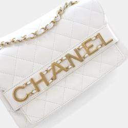 Chanel Medium White Calfskin Logo Enchained Flap Bag
