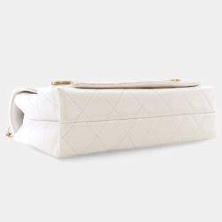 Chanel Medium White Calfskin Logo Enchained Flap Bag