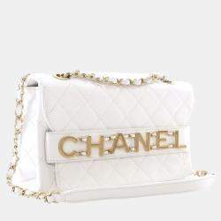 Chanel Medium White Calfskin Logo Enchained Flap Bag