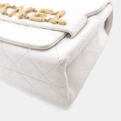 Chanel Medium White Calfskin Logo Enchained Flap Bag