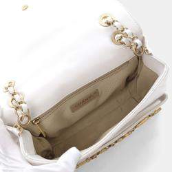Chanel Medium White Calfskin Logo Enchained Flap Bag