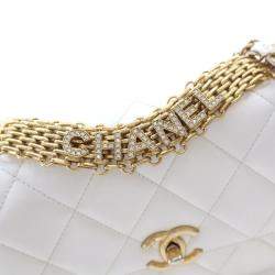 Chanel CC Crystal Logo Mini White Lambskin Shoulder Bag