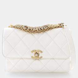Chanel CC Crystal Logo Mini White Lambskin Shoulder Bag