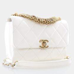 Chanel CC Crystal Logo Mini White Lambskin Shoulder Bag