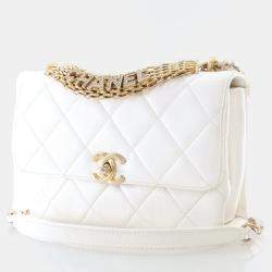 Chanel CC Crystal Logo Mini White Lambskin Shoulder Bag
