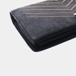 Chanel Black Nubuck Suede Micro Chain Chevron Flap Bag