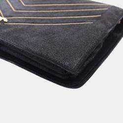 Chanel Black Nubuck Suede Micro Chain Chevron Flap Bag