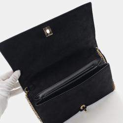Chanel Black Nubuck Suede Micro Chain Chevron Flap Bag