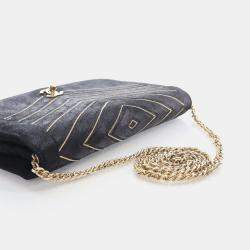 Chanel Black Nubuck Suede Micro Chain Chevron Flap Bag