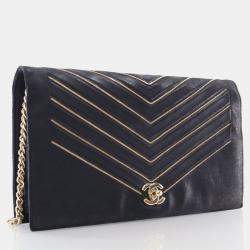 Chanel Black Nubuck Suede Micro Chain Chevron Flap Bag