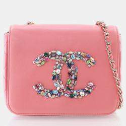 Chanel Giant Crystal CC Mini Pink Lambskin Flap Bag