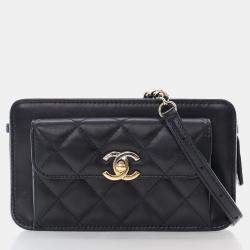 Chanel Black Lambskin Front Pocket Clutch With Chain