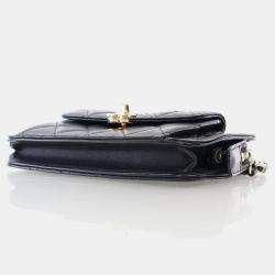 Chanel Black Lambskin Front Pocket Clutch With Chain