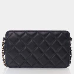Chanel Black Lambskin Front Pocket Clutch With Chain