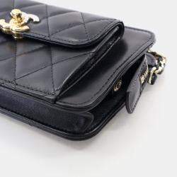 Chanel Black Lambskin Front Pocket Clutch With Chain