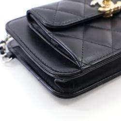 Chanel Black Lambskin Front Pocket Clutch With Chain