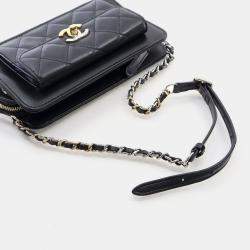 Chanel Black Lambskin Front Pocket Clutch With Chain