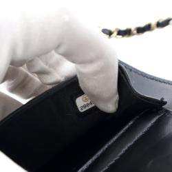 Chanel Black Lambskin Front Pocket Clutch With Chain